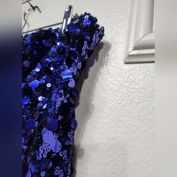 Lulus Glittery Persona Dark Blue Sequin Strapless Mini Dress XL Wedding Party - Picture 8 of 10